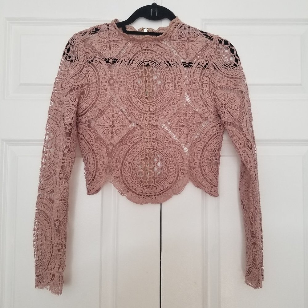 Sheer Lace Structured Purple/Pink Crop Top